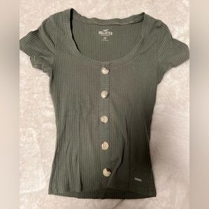 Hollister Ribbed Button-Down Scoop Neck Tee